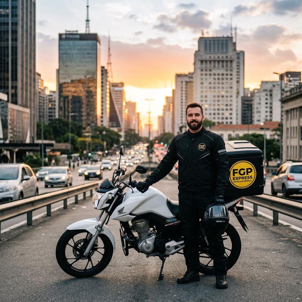 Motoboy profissional da FGP Express em São Paulo